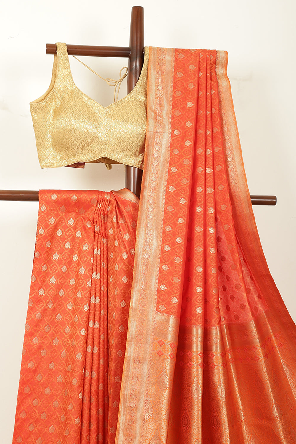 Orange Soft Silk Zari and Resham Woven Saree