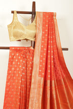 Orange Soft Silk Zari and Resham Woven Saree