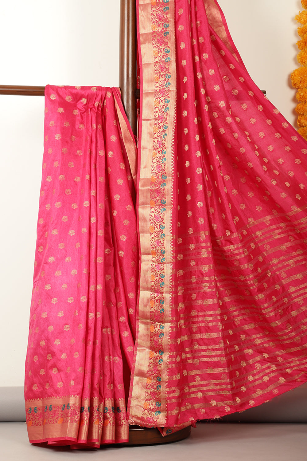 Fuchsia Pink Silk Zari & Resham  Woven Saree