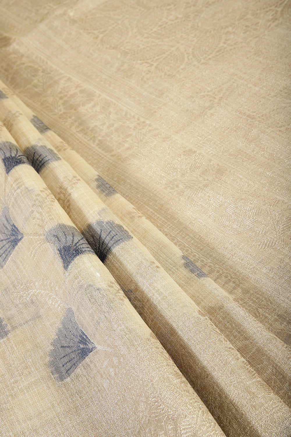 Beige & Grey Color Chanderi Cotton Zari Woven Saree