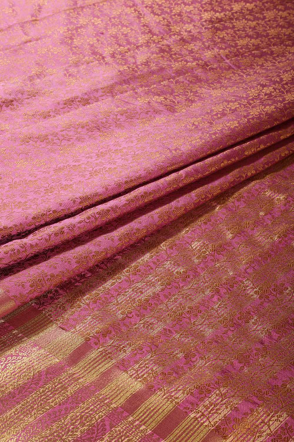 Dusty Mauve Color Silk Floral Resham & Zari Woven Saree