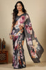 Grey Printed Jacquard Silk Saree