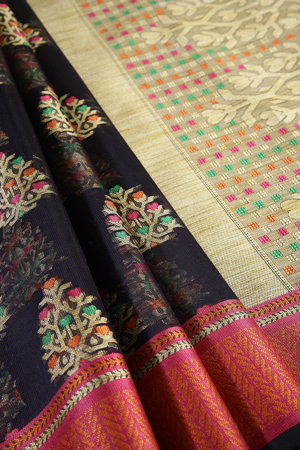 Navy Color Supernet Cotton Woven Saree