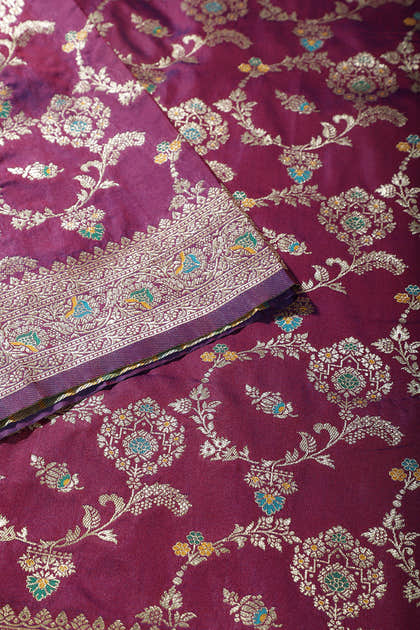 Wine Colour Banarasi Silk Woven Saree