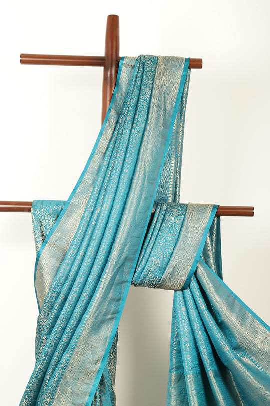 Turquois Zari Woven Soft Silk Saree