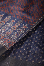 Blue & Rust Color Cotton Printed Saree