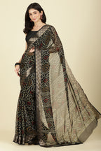 Black Color Chiffon Bandhani Printed Saree