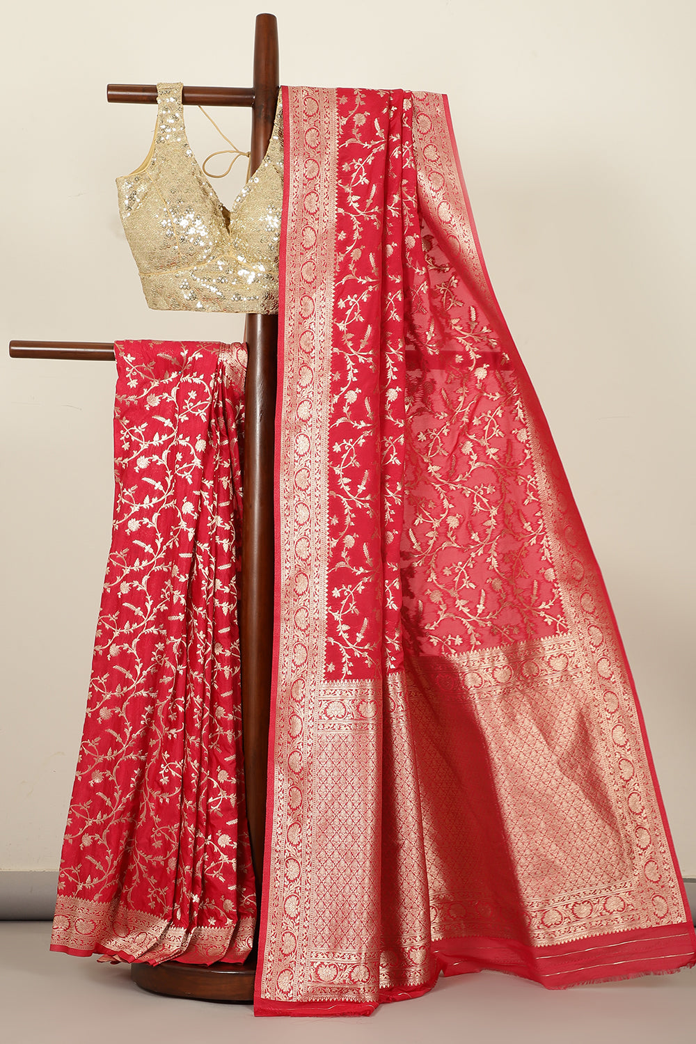 Deep Carmine Banarasi Silk Zari Woven Saree