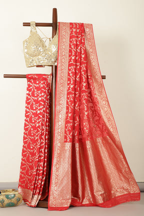 Red Banarasi Silk Zari Woven Saree