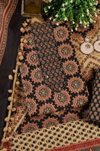 Black Cambric Cotton Printed And Mirror Wrok Unstitched Suit Material