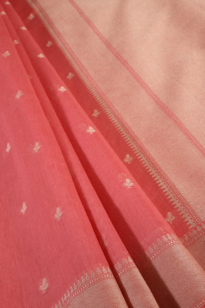 Coral Pink Color Cotton Woven Saree