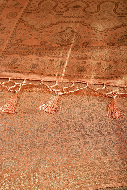 Dusty Peach Colour South Silk Heavy Woven Saree