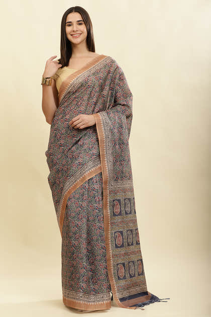 Navy Cotton Silk Floral Boota Printed Saree
