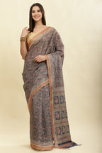 Navy Cotton Silk Floral Boota Printed Saree