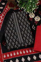 Black Ikkat Cotton Printed Unstitched Suit Material