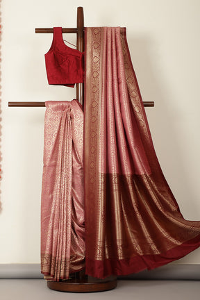 Dusty Pink & Marron Dual Toned Soft Silk Zari Woven Saree