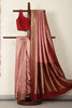 Dusty Pink & Marron Dual Toned Soft Silk Zari Woven Saree
