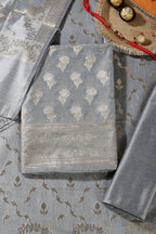 Grey Silk Zari Woven Unstitched Suit Material