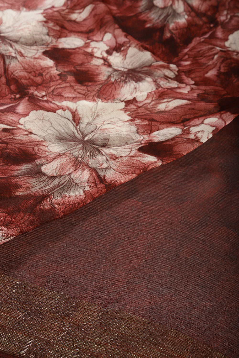 Seal Brown Color Chiffon Floral Printed Saree