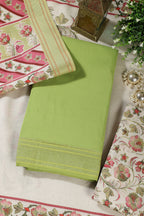 Green Cotton Unstitched Suit Material With Floral Printed Dupatta & Salwar Set