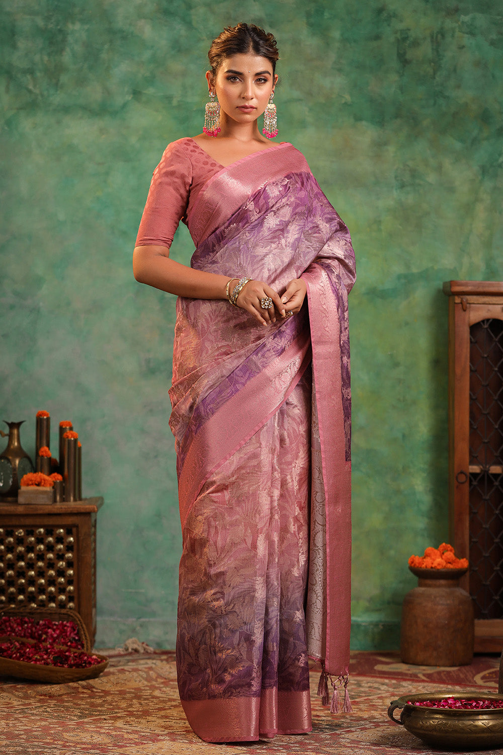 Mauve Color Cotton Silk Woven Saree
