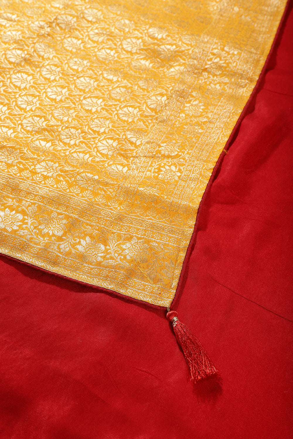 Mustard Color Banarasi Woven Tussar Silk Saree