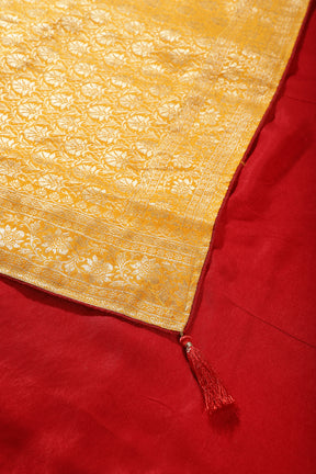 Mustard Color Banarasi Woven Tussar Silk Saree