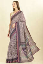 Purple Ajrakh Block Printed Cotton Saree