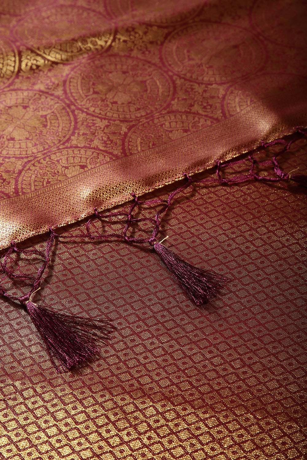 Dark Scarlet Color Silk Resham and Zari Woven Saree