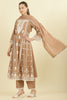 Light Brown Cotton Resham Floral Embroidered Anarkali Suit Set