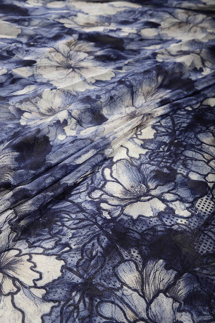 Navy Color Chiffon Floral Printed Saree