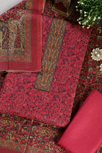 Cranberry Color Pashmina Digital Printed Unstitched Suit Fabric