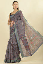 Blue Ajrakh Block Printed Cotton Saree