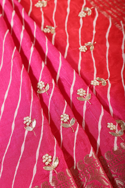 Magenta & Red Jaipuri Silk Leheriya Printed And Embroidered Saree