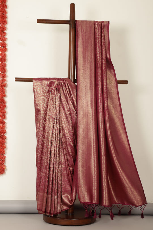 Dark Scarlet Zari Woven Soft Silk Saree