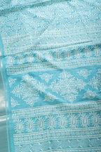Turquoise Colour Printed & Woven Cotton Silk Saree