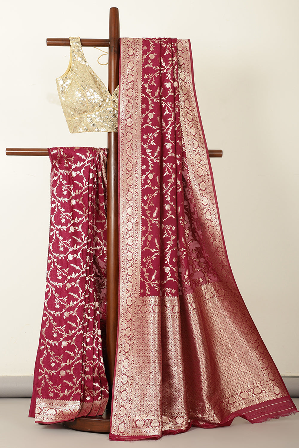 Wine Banarasi Silk Zari Woven Saree