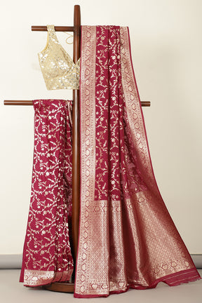 Wine Banarasi Silk Zari Woven Saree