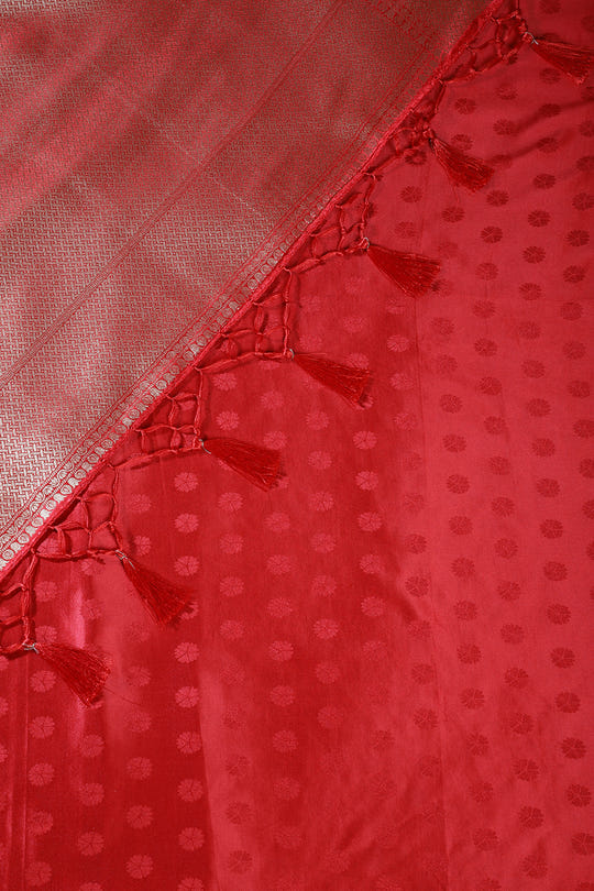 Bottle Green & Red Floral Zari Woven Sarees