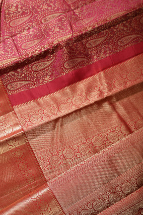 Purple Color Kanjivaram Pure Silk Handloom Gold Zari Saree with Kalka Pattern
