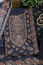 Navy Muslin Printed Unstitched Suit Fabric