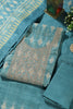 Turquoise Chanderi Silk Neck Embroidered Unstitched Suit Material