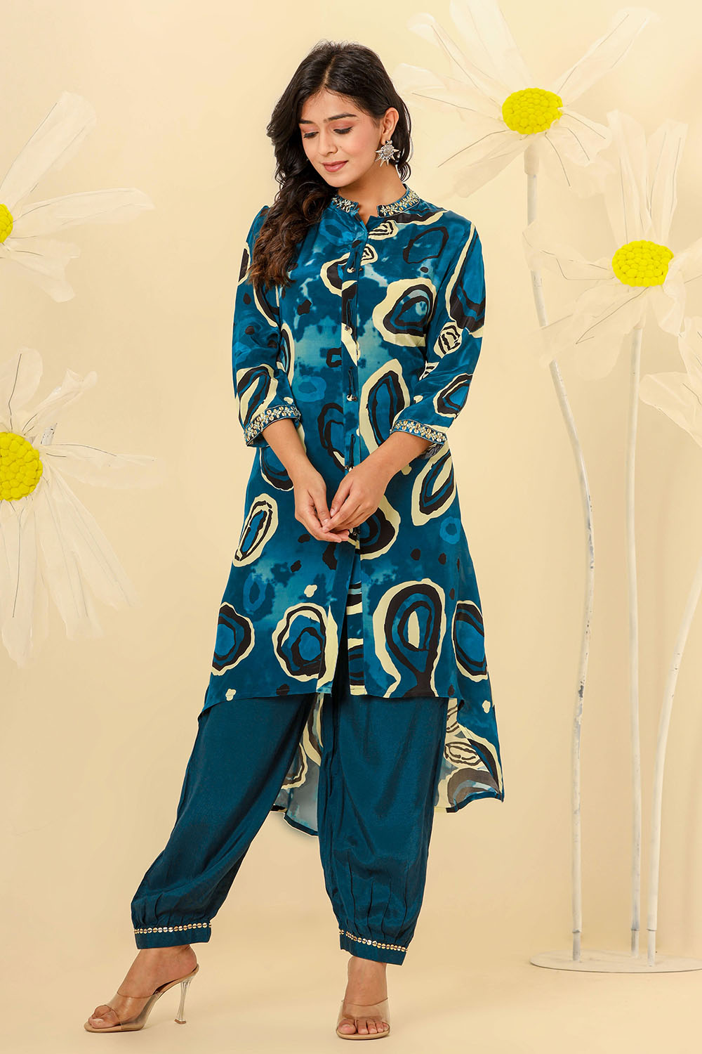 Teal Colour Muslin Printed Co-Ord Set