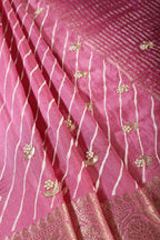 Pink & Wine Jaipuri Silk Leheriya Printed And Embroidered Saree