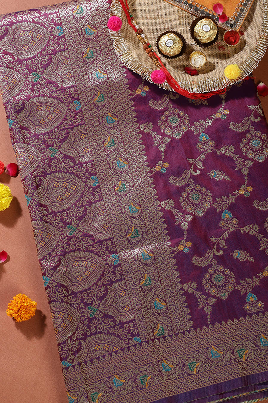 Wine Colour Banarasi Silk Woven Saree