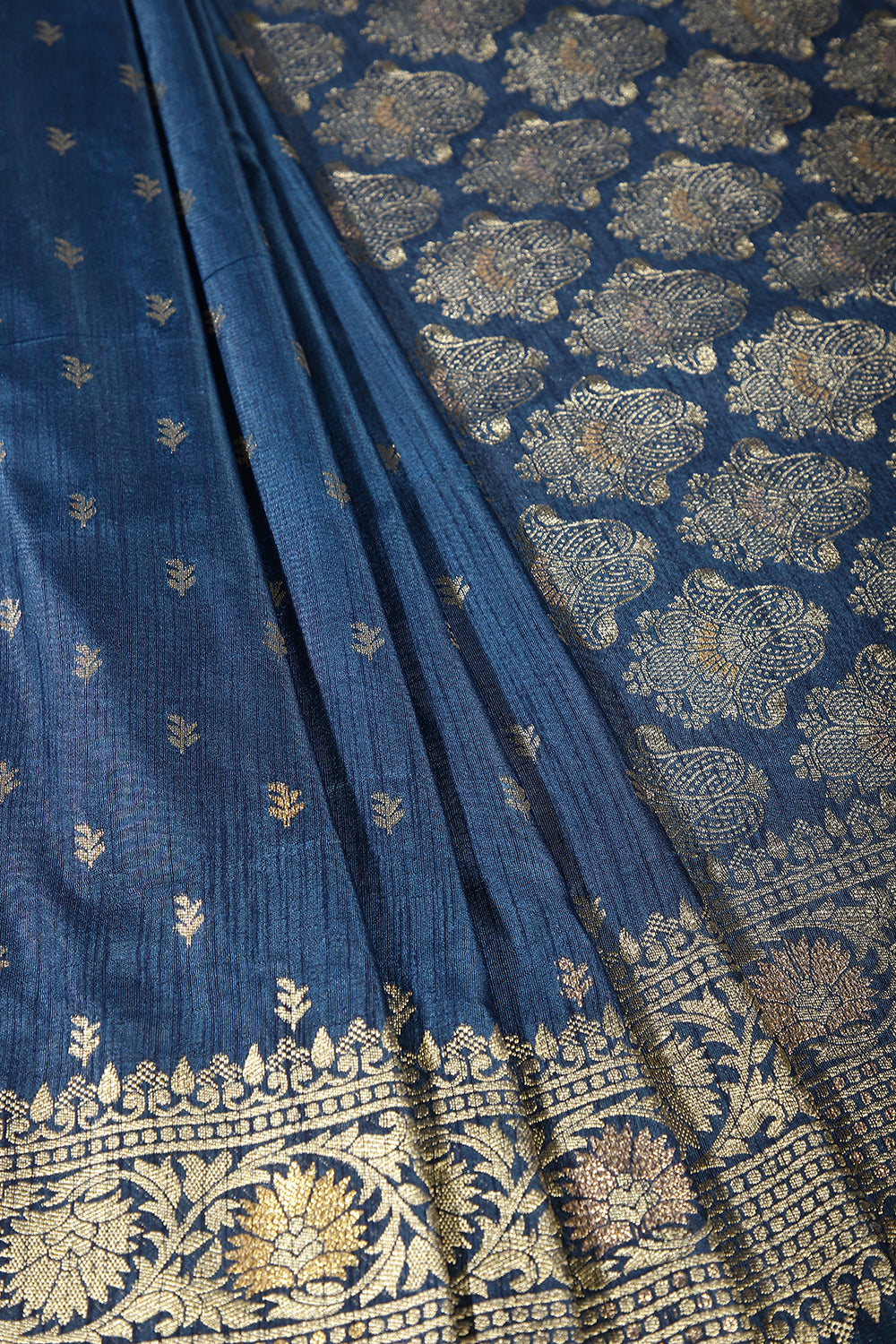 Dark Navy Color Raw Silk Woven Saree