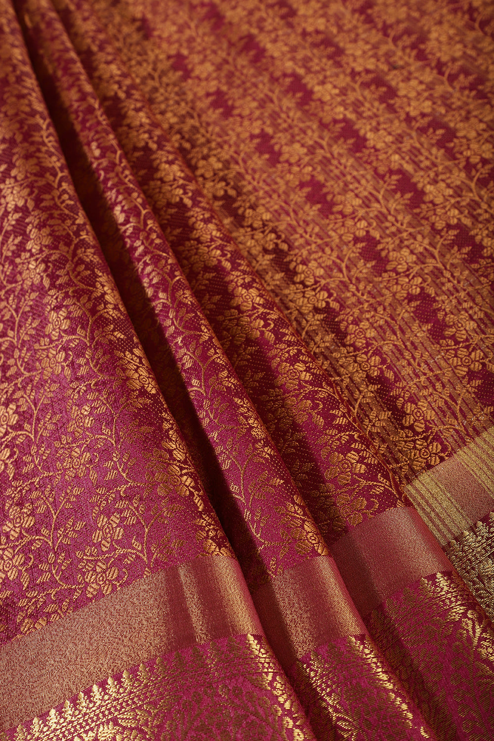 Wine Color Silk Floral Resham & Zari Woven Saree