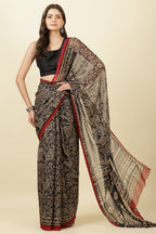 Black  Chiffon Floral Printed Saree