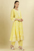 Pale Yellow Cotton Resham Floral Embroidered Anarkali Suit Set