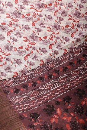 Mauve & Red Colour Floral Printed Cotton Silk Saree